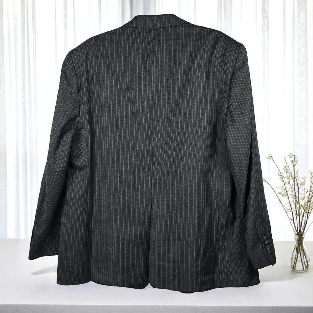 J. Ferrar Wool Pinstripe‎ Suit Set Blazer & Trousers Dark Gray Men's 48R, 37x29